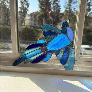 Handmade Stained Glass Bluebird Suncatcher – Leaded Glass – One of a Kind